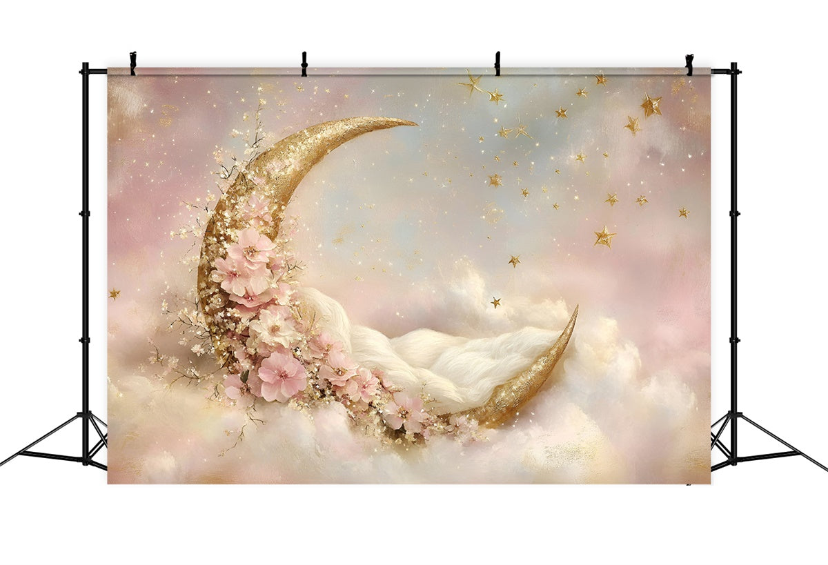 Neugeborenen-Fotohintergrund Mondsichel Blüte Traumhintergrund GQ5-198