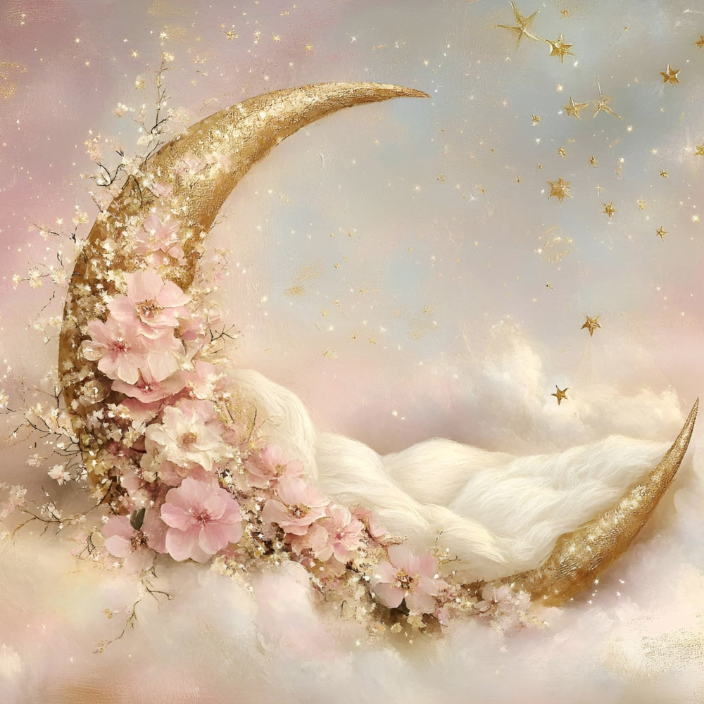 Neugeborenen-Fotohintergrund Mondsichel Blüte Traumhintergrund GQ5-198