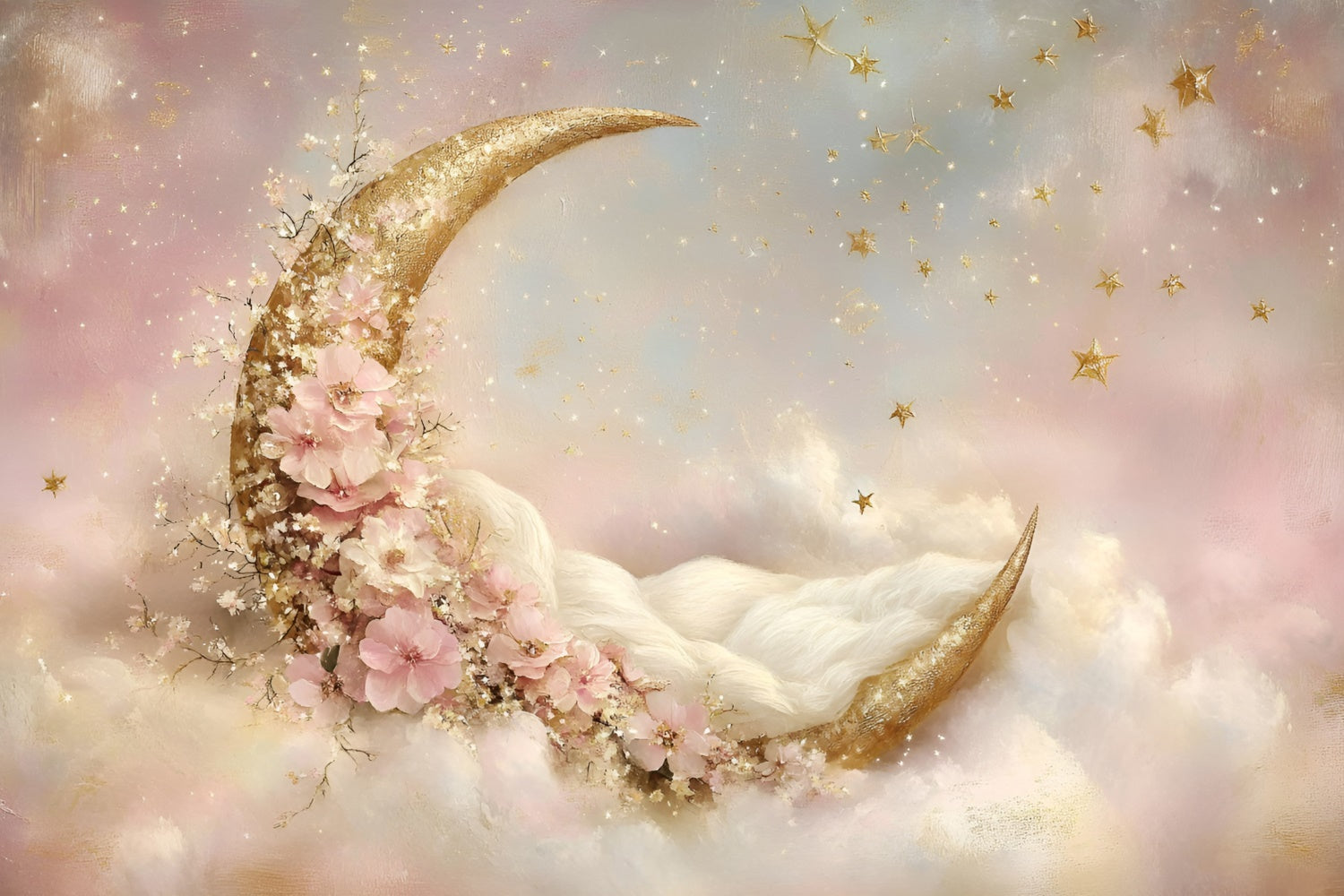 Neugeborenen-Fotohintergrund Mondsichel Blüte Traumhintergrund GQ5-198