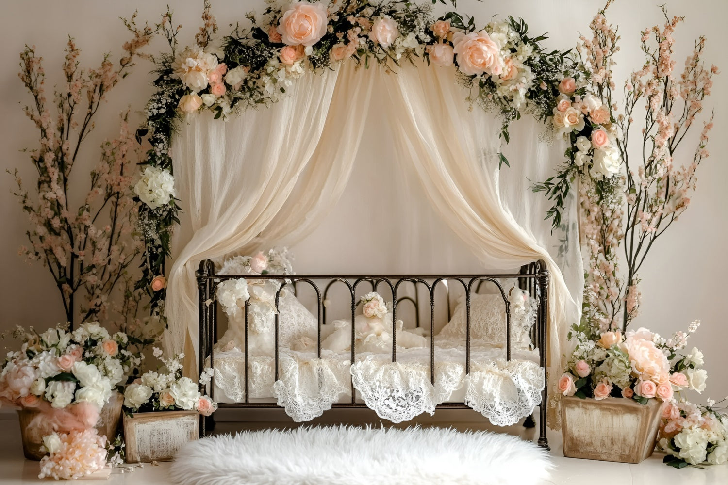 Neugeborenen-Fotohintergrund Vintage Floral Crib Dreams Backdrop GQ5-207