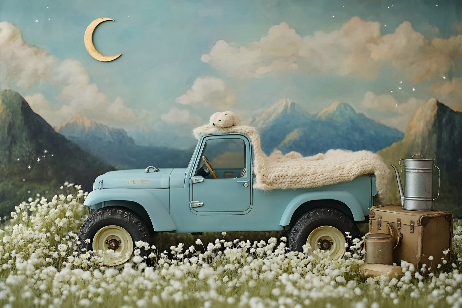 Neugeborenen-Fotoshooting-Hintergrund Blauer Truck Abenteuer-Hintergrund GQ5-208