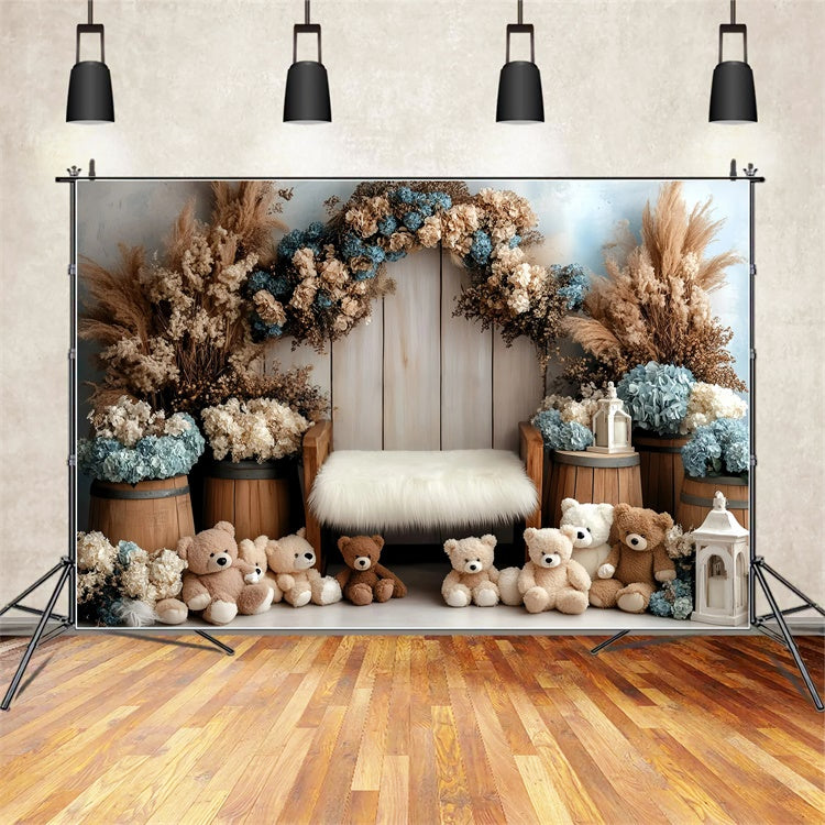 Neugeborenen-Fotografie-Hintergrundkulisse Teddybär Garten-Hintergrundkulisse GQ5-209