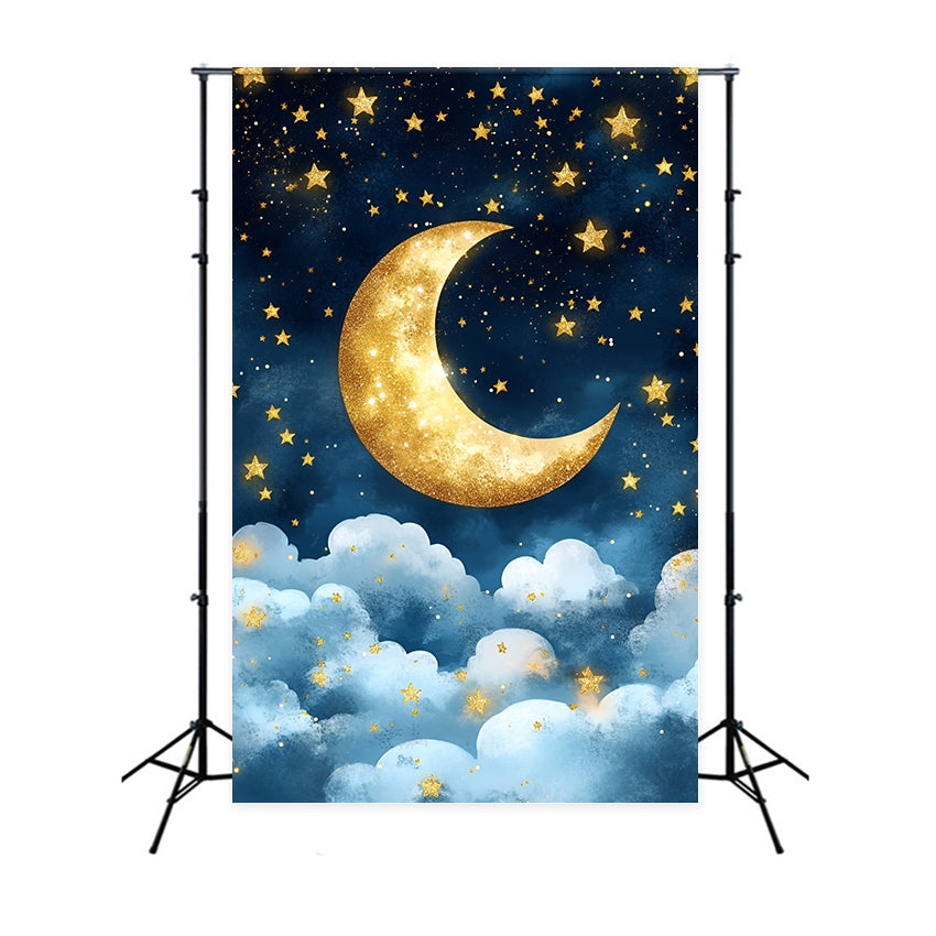 Mond und Sterne Backdrop Goldene Mondsichel Backdrop GQ5-52