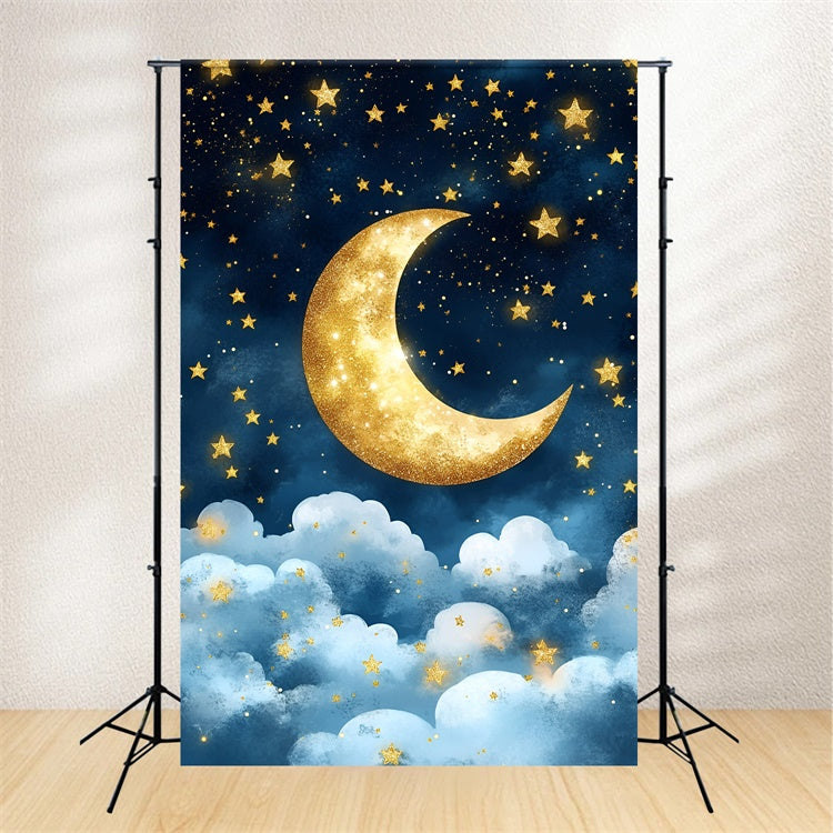 Mond und Sterne Backdrop Goldene Mondsichel Backdrop GQ5-52