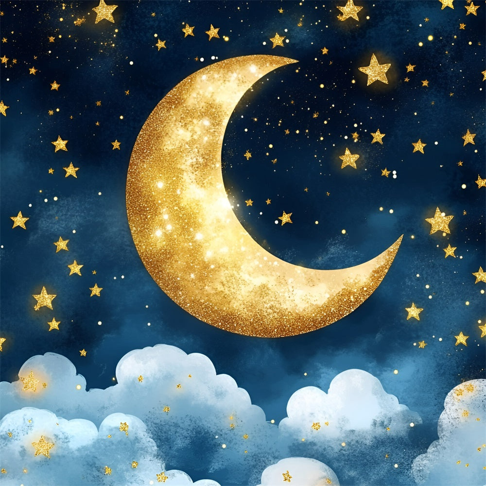 Mond und Sterne Backdrop Goldene Mondsichel Backdrop GQ5-52