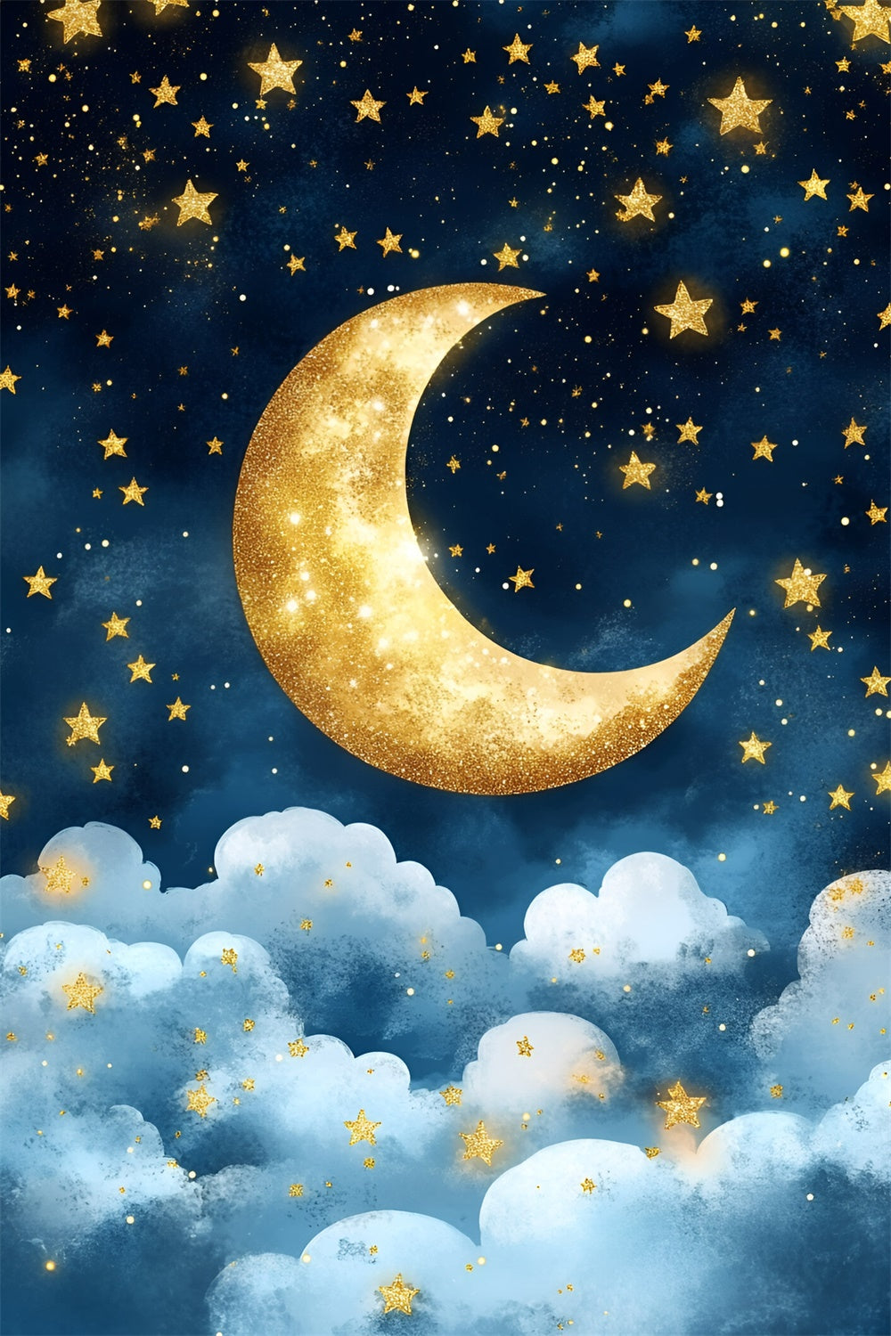 Mond und Sterne Backdrop Goldene Mondsichel Backdrop GQ5-52