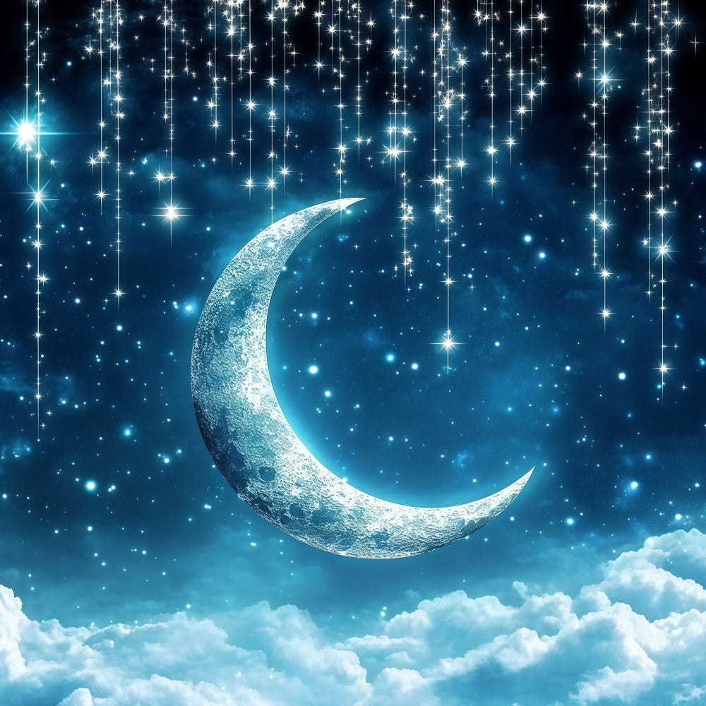 Mond und Sterne Backdrop Mitternachtsblau Mond Backdrop GQ5-68