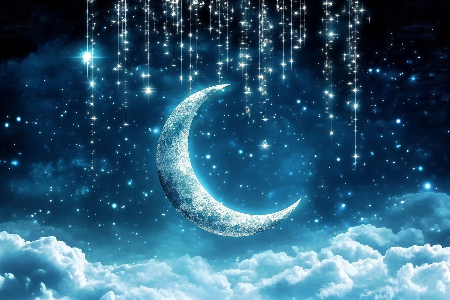 Mond und Sterne Backdrop Mitternachtsblau Mond Backdrop GQ5-68