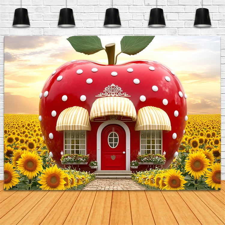 Herbst-Fotohintergrund Apfelhaus Sonnenblume Hintergrund GQ5-73