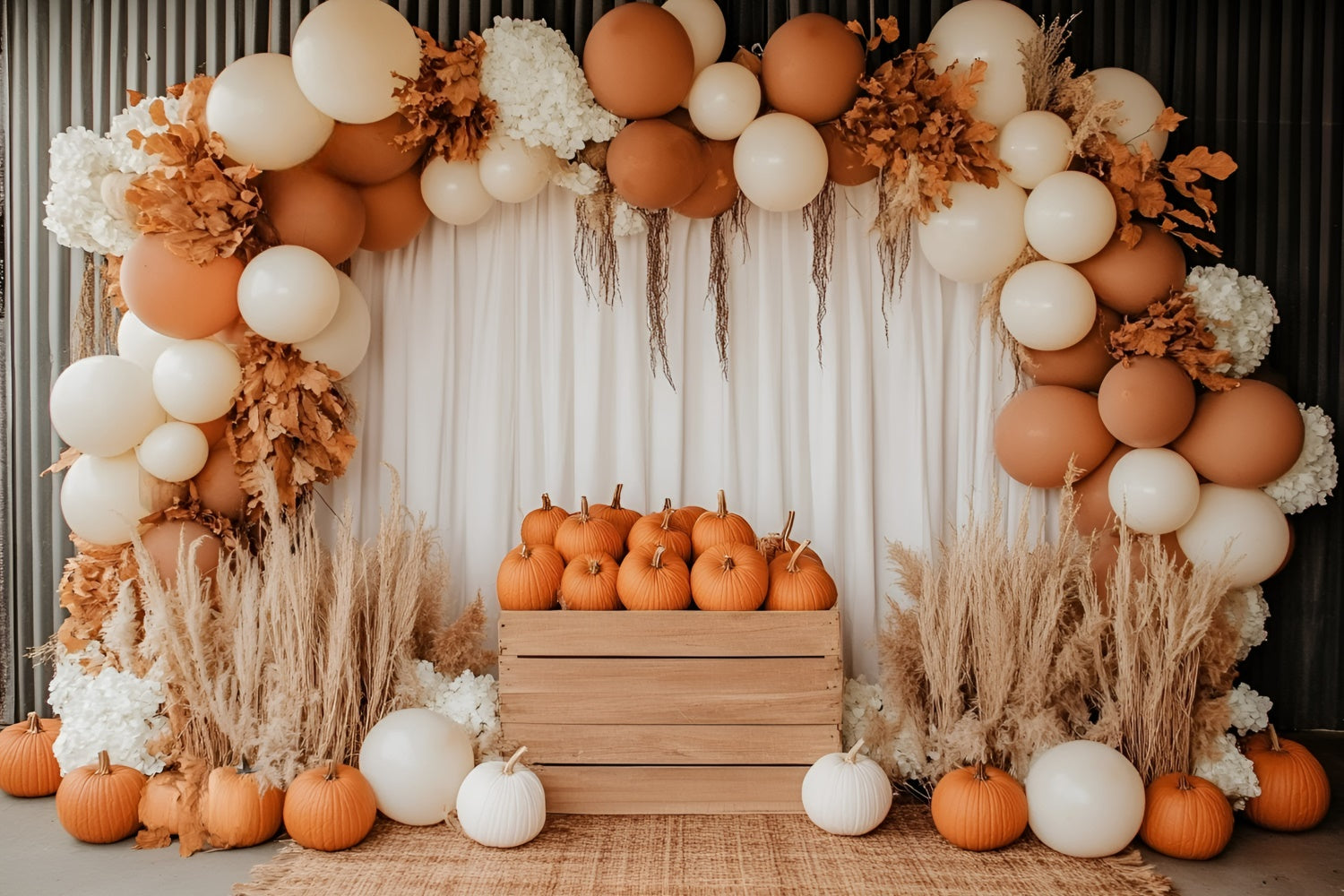 Herbst-Fotohintergrund Kürbiskiste Ballonbogen-Hintergrund GQ5-74