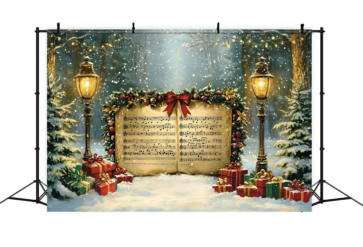 Weihnachts-Fotokulissen Verschneite Nacht mit Weihnachtsliedern Hintergrund GQ57-16