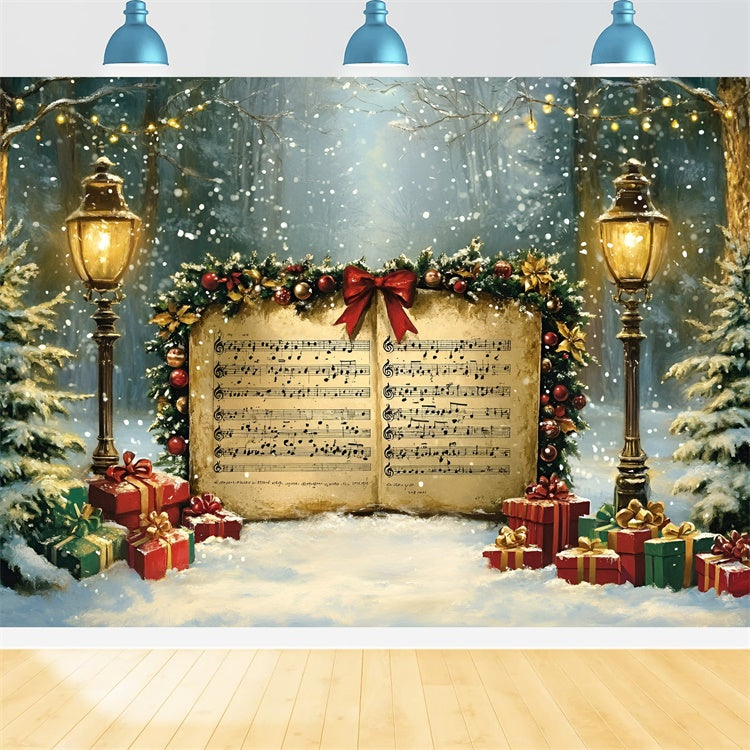 Weihnachts-Fotokulissen Verschneite Nacht mit Weihnachtsliedern Hintergrund GQ57-16
