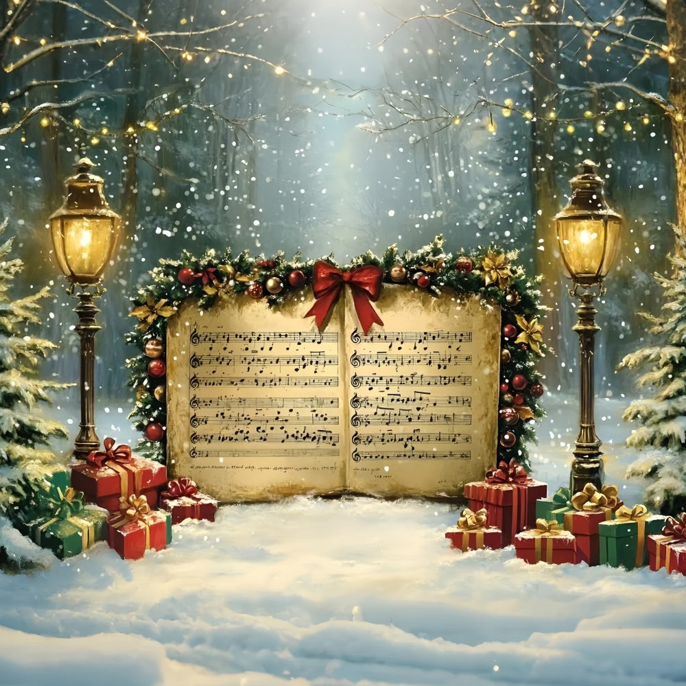 Weihnachts-Fotokulissen Verschneite Nacht mit Weihnachtsliedern Hintergrund GQ57-16