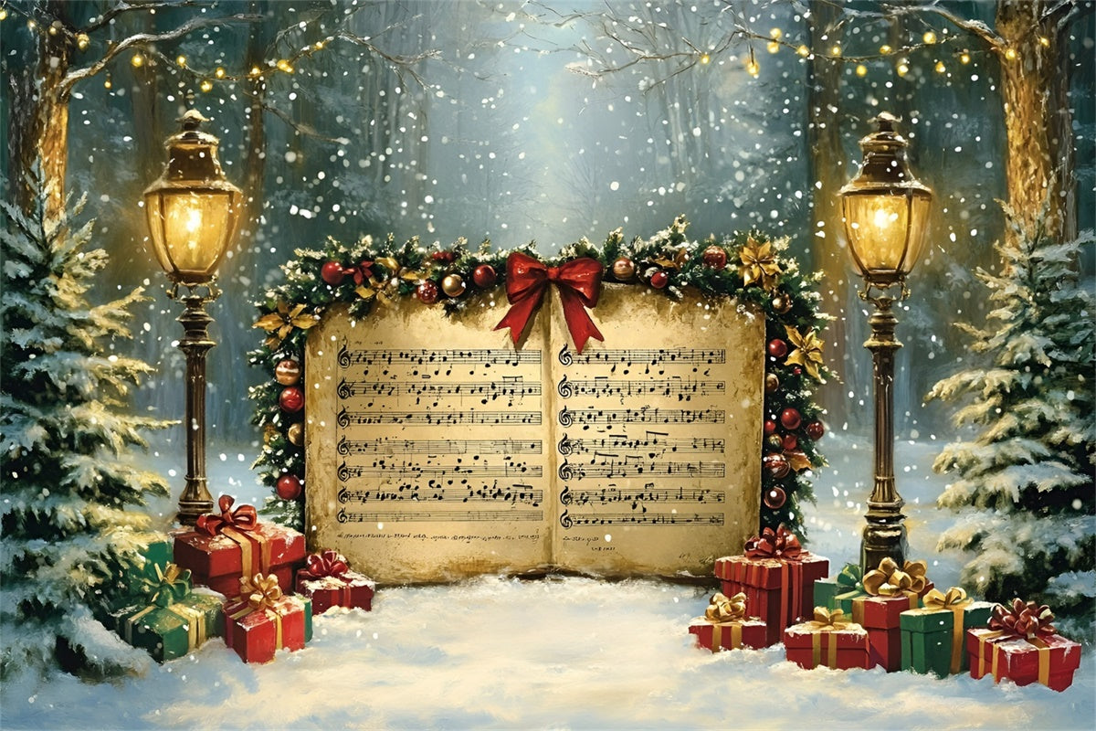 Weihnachts-Fotokulissen Verschneite Nacht mit Weihnachtsliedern Hintergrund GQ57-16