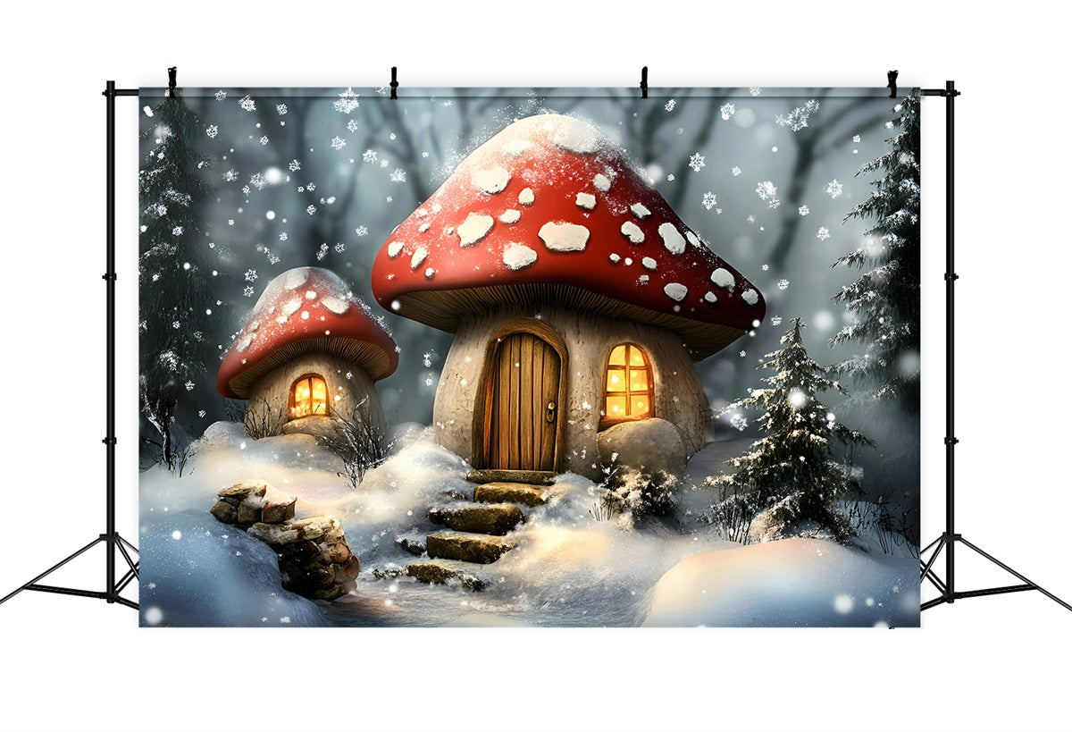 Schneeflocken-Hintergrund Snowy Mushroom Cottage Hintergrund GQ57-172