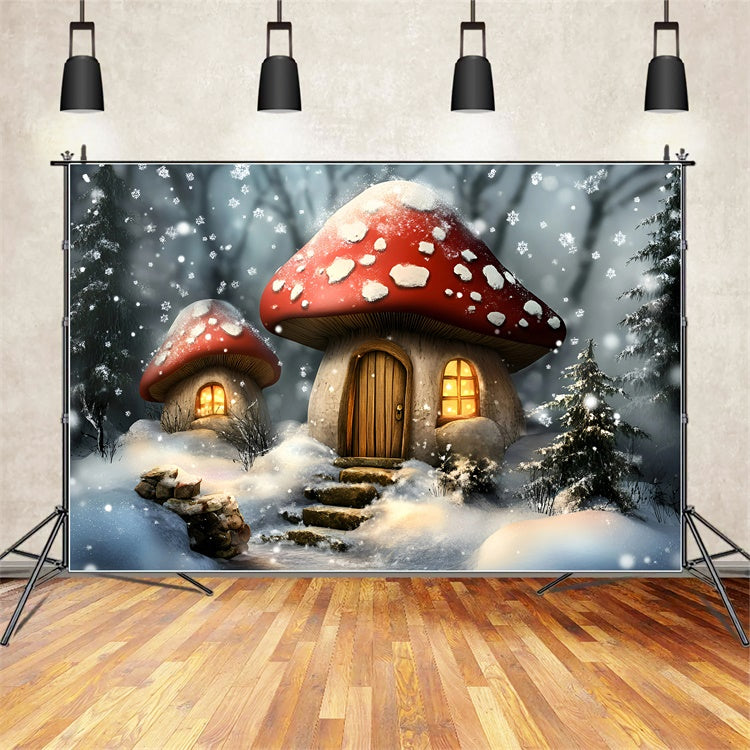 Schneeflocken-Hintergrund Snowy Mushroom Cottage Hintergrund GQ57-172