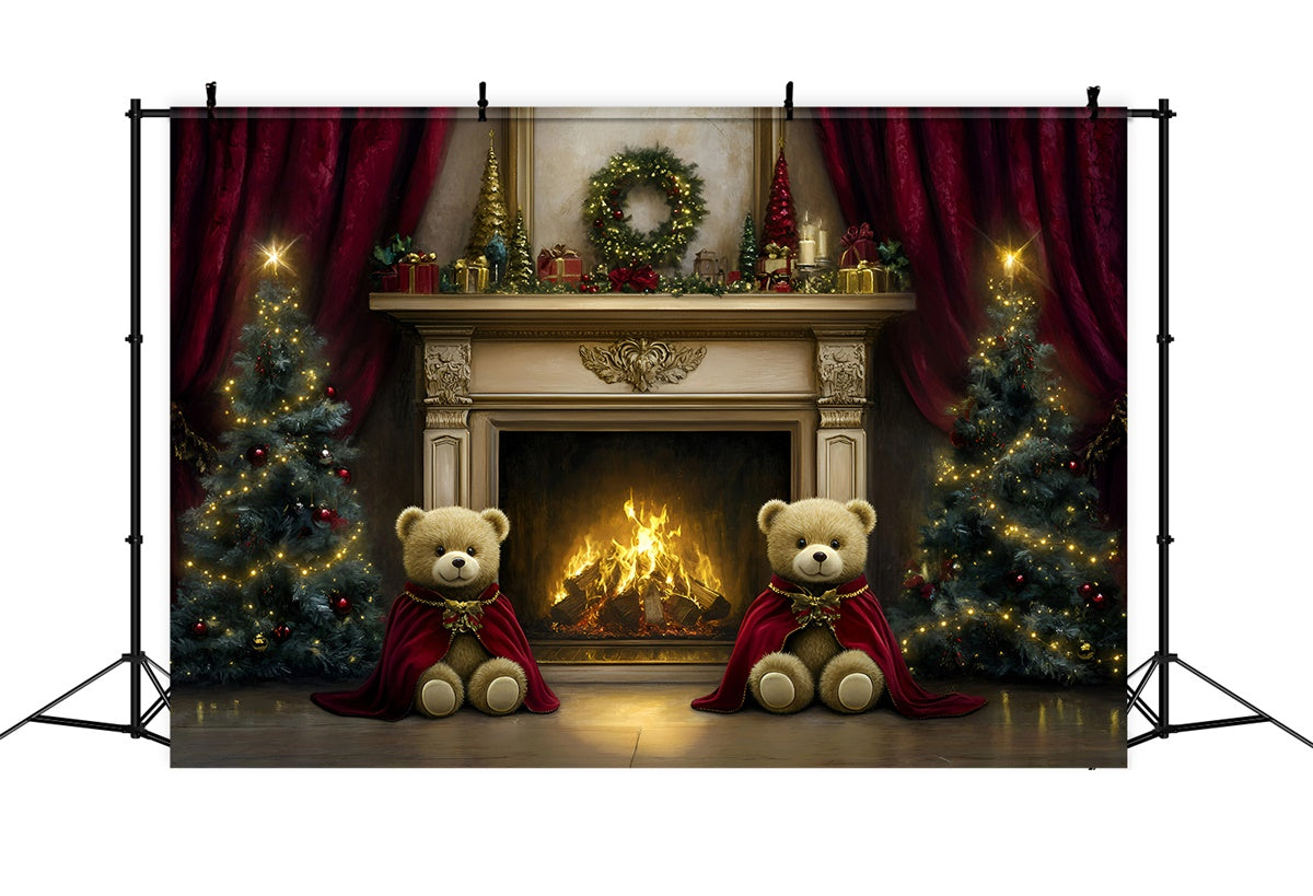 Weihnachten Kamin Backdrop Teddybär Herd Hintergrund GQ57-27