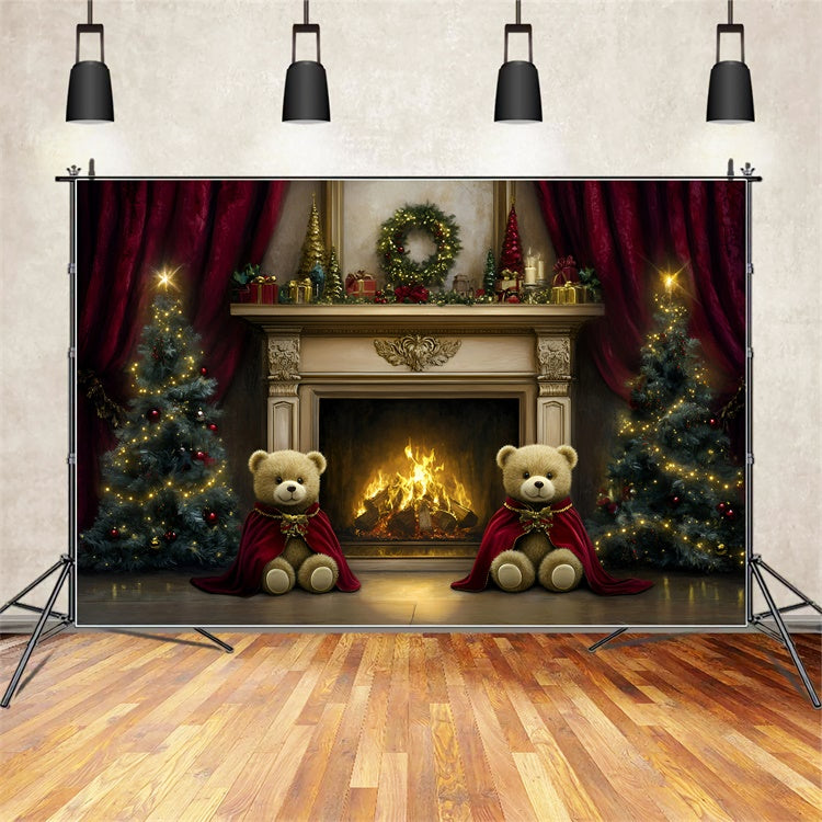 Weihnachten Kamin Backdrop Teddybär Herd Hintergrund GQ57-27
