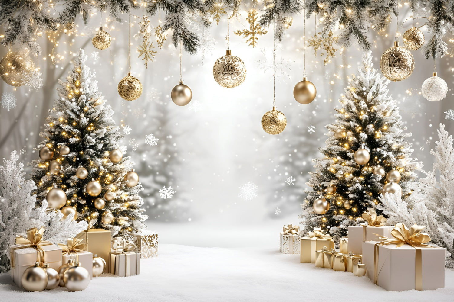 Weihnachten Backdrops für Fotos Snowy Elegance Glow Backdrop GQ57-33
