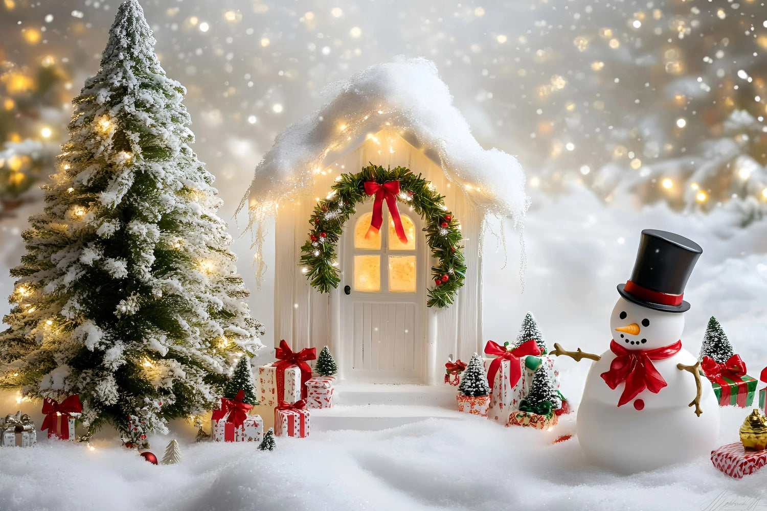 Weihnachten Fotografie Backdrops Schneemann Cottage Cheer Backdrop GQ57-34