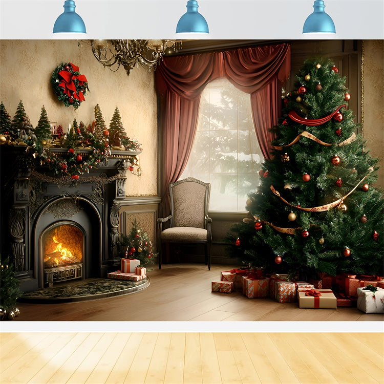 Weihnachten Kamin Backdrop Vintage Weihnachten Parlor Backdrop GQ57-44