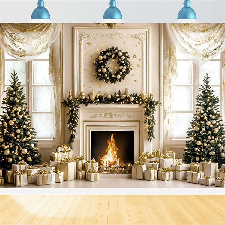 Weihnachten Kamin Backdrop Weiß Gold Holiday Backdrop GQ57-48