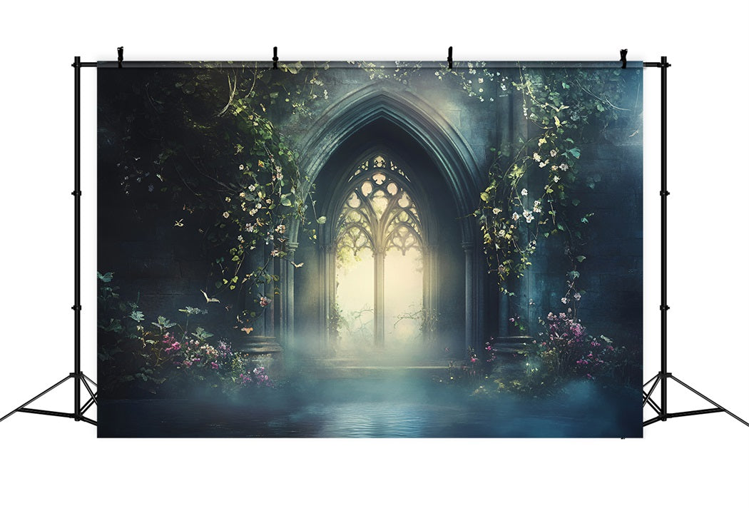 Gothic Backdrop Verwunschener Gotischer Bogen Blühende Reben Vintage Backdrop GQ58-111