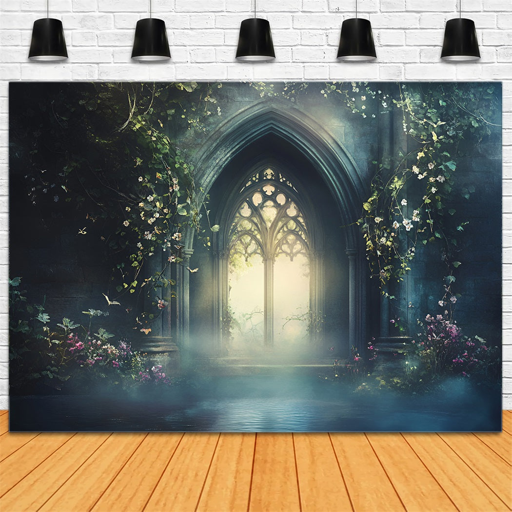 Gothic Backdrop Verwunschener Gotischer Bogen Blühende Reben Vintage Backdrop GQ58-111