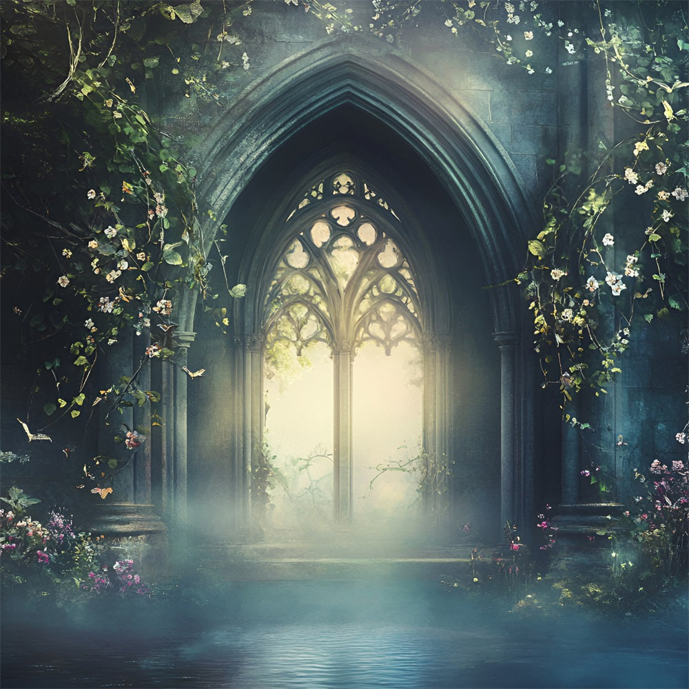 Gothic Backdrop Verwunschener Gotischer Bogen Blühende Reben Vintage Backdrop GQ58-111