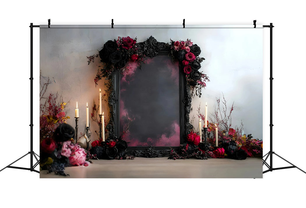 Gothic Backdrop Romantische Schwarze Rote Rose Kerzenrahmen Vintage Fotokulisse GQ58-112