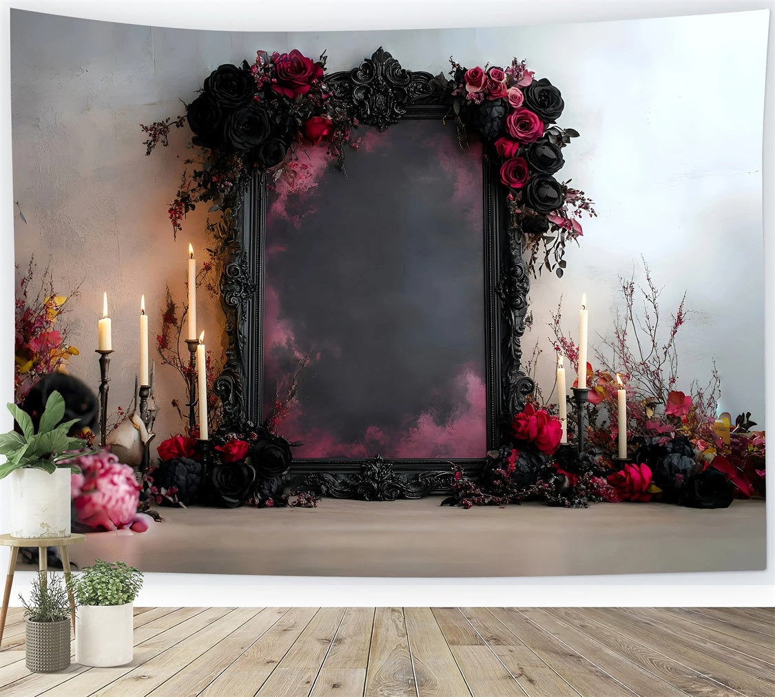 Gothic Backdrop Romantische Schwarze Rote Rose Kerzenrahmen Vintage Fotokulisse GQ58-112