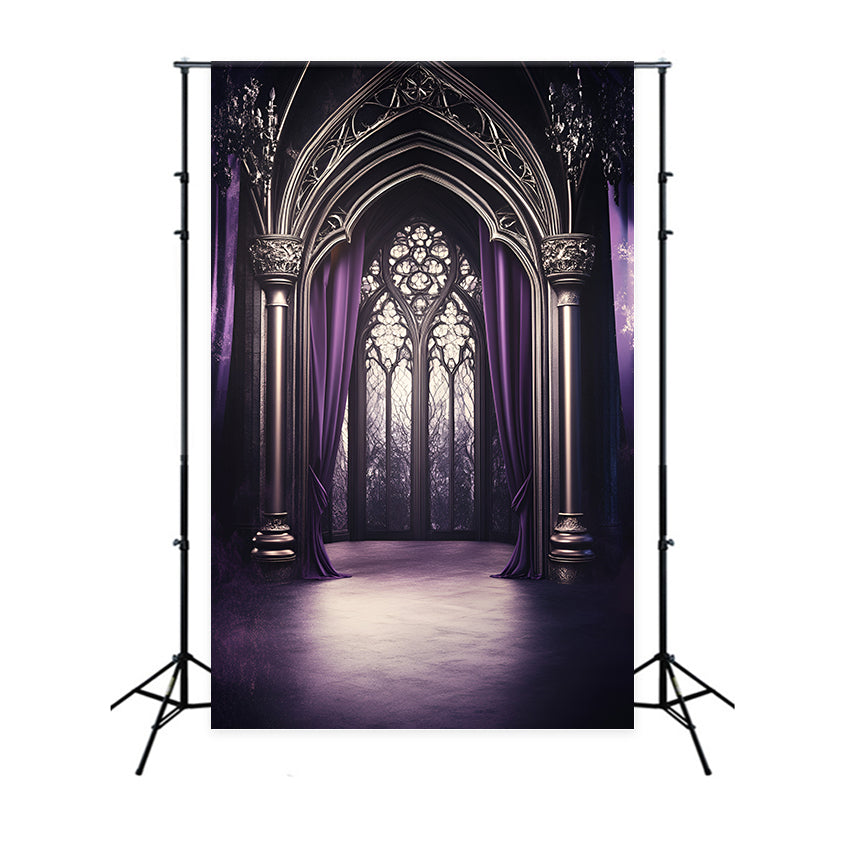 Gothic Backdrop Lila Drapierte Kathedrale Bogenfenster Vintage Backdrops GQ58-113