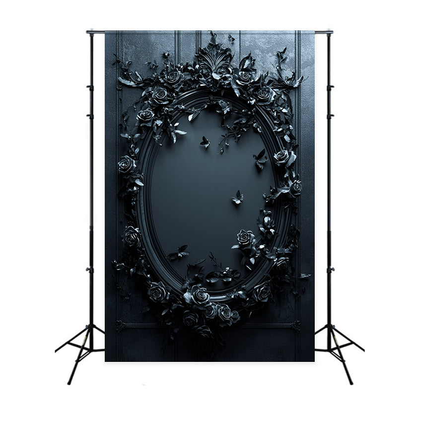 Gothic Backdrop Midnight Black Rose Oval Mirror Vintage Backdrop für Fotoshoot GQ58-114