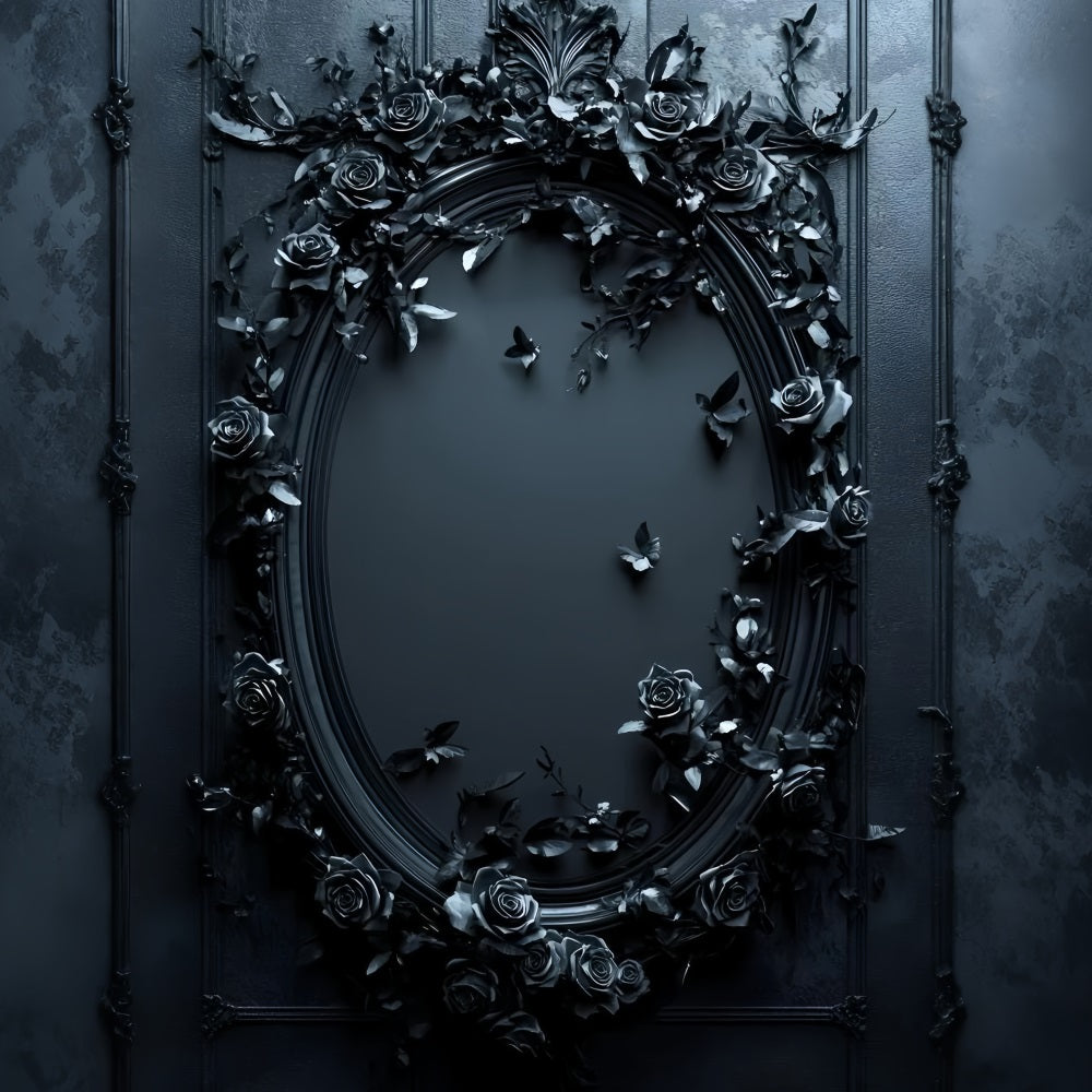Gothic Backdrop Midnight Black Rose Oval Mirror Vintage Backdrop für Fotoshoot GQ58-114