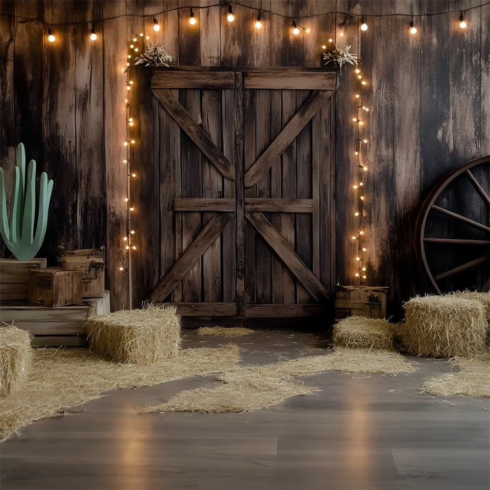 Western Backdrop Holz Scheunentür Heu und Lichter Vintage Foto Hintergrund GQ58-117