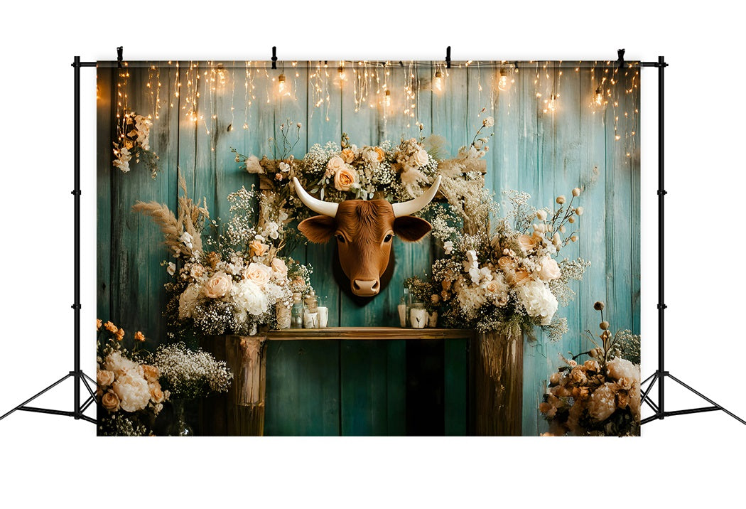 Rustikale Kulisse Rustikale Blumen Longhorn Wand Arrangement Vintage Studio Kulisse GQ58-123