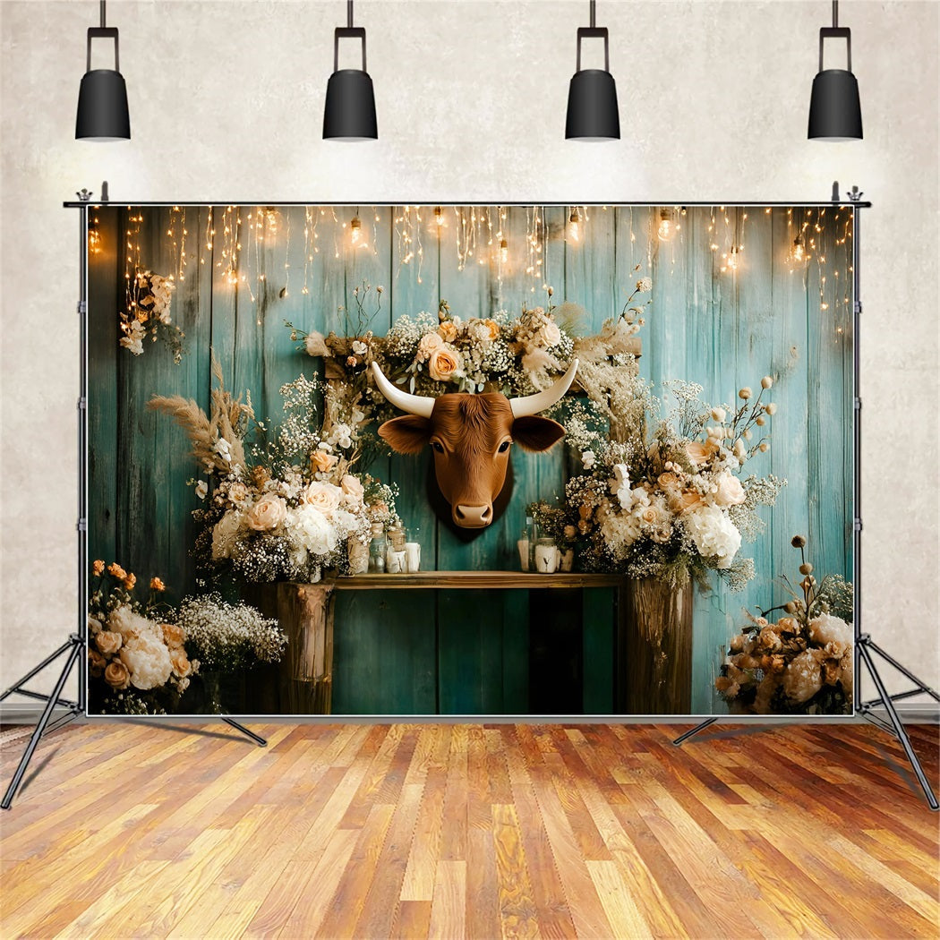 Rustikale Kulisse Rustikale Blumen Longhorn Wand Arrangement Vintage Studio Kulisse GQ58-123