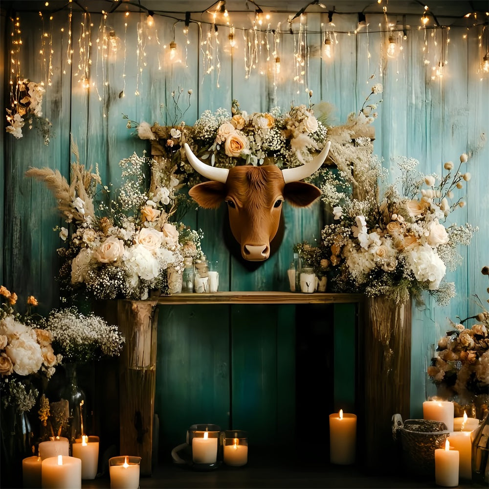 Rustikale Kulisse Rustikale Blumen Longhorn Wand Arrangement Vintage Studio Kulisse GQ58-123
