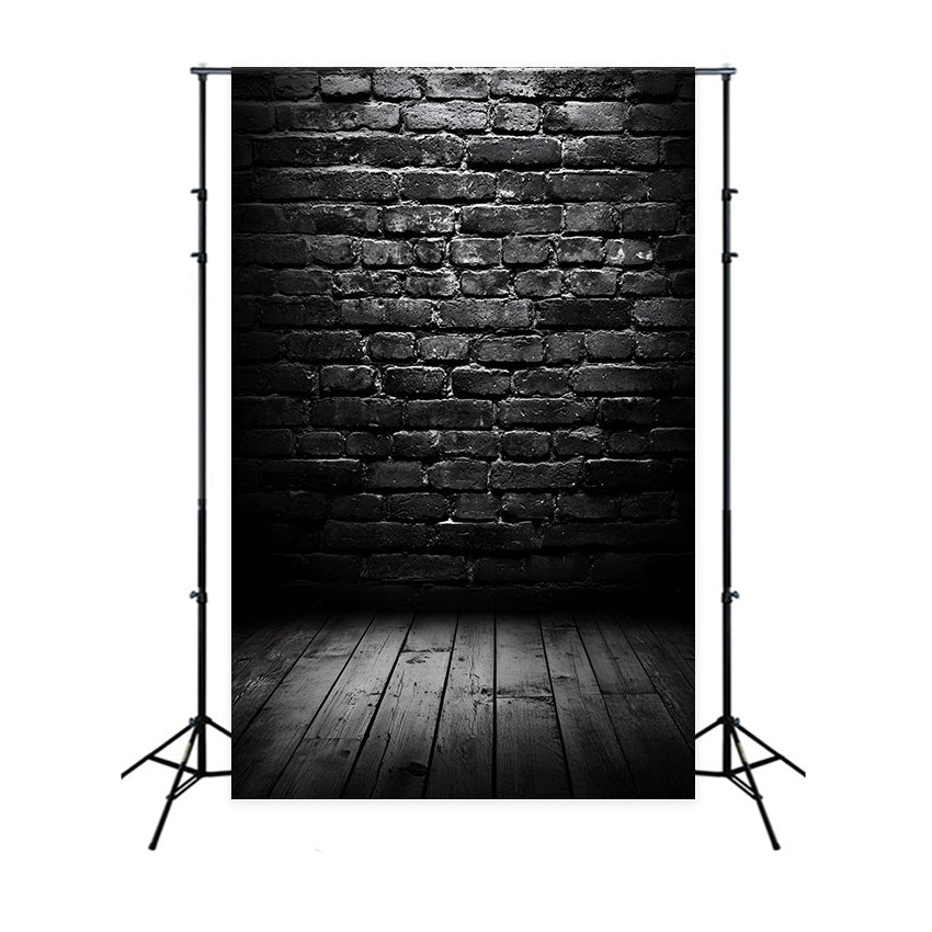 Dunkler Fotohintergrund Dunkle Backsteinmauer mit Holzboden Porträtfotografie Fotohintergrund GQ58-67
