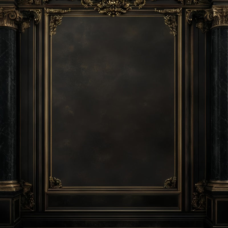 Dunkler Fotohintergrund Verschnörkelter barocker Goldrahmen auf dunkler Wand Porträt Studiokulisse GQ58-70