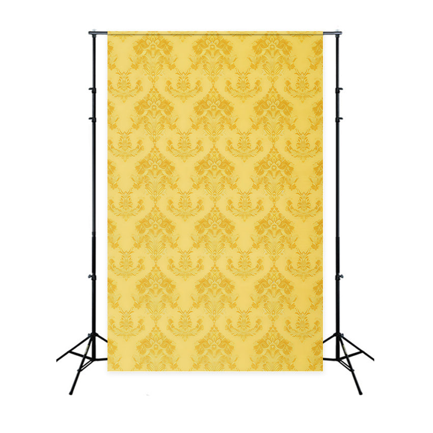 Gelber Fotohintergrund Elegantes Barockes Florales Damastmuster Porträtfotografie Fotohintergrund GQ58-74