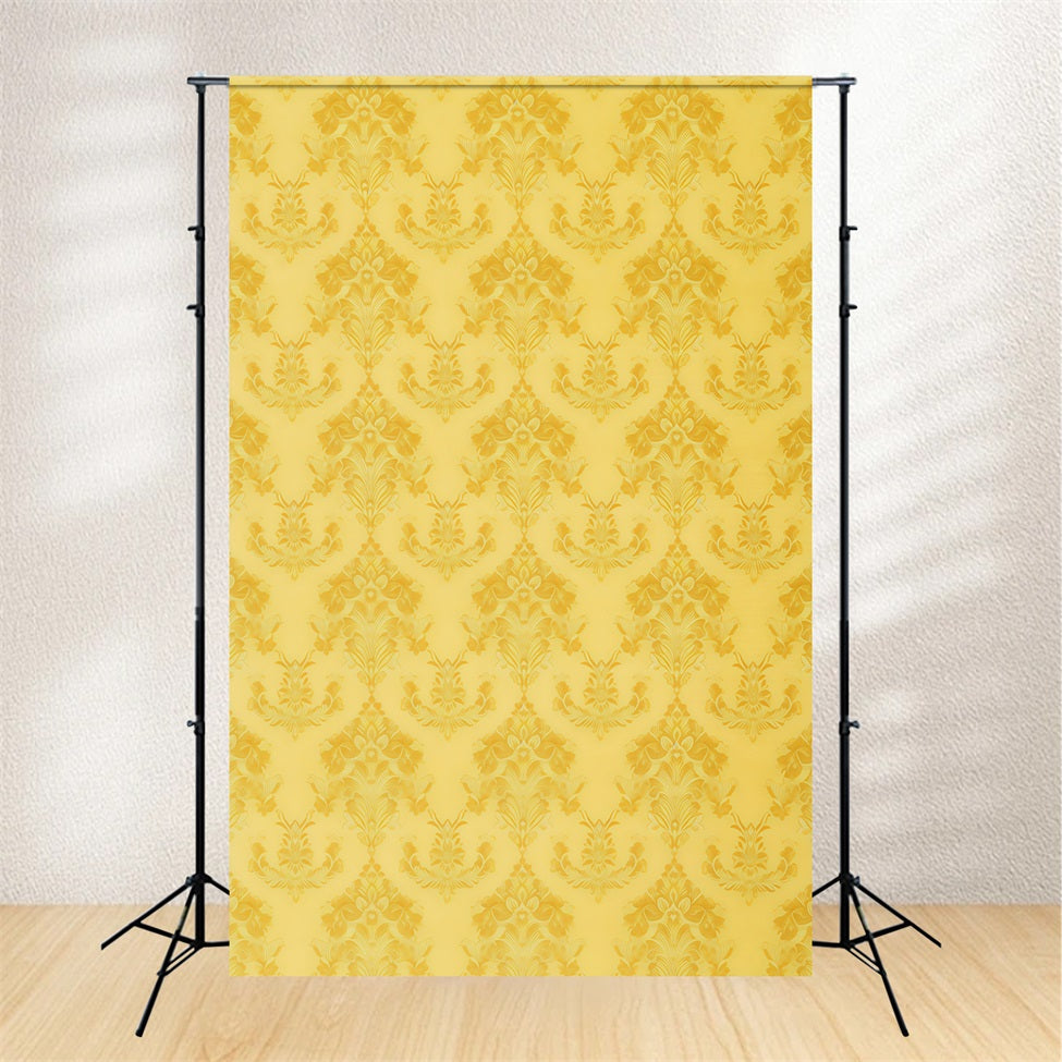 Gelber Fotohintergrund Elegantes Barockes Florales Damastmuster Porträtfotografie Fotohintergrund GQ58-74