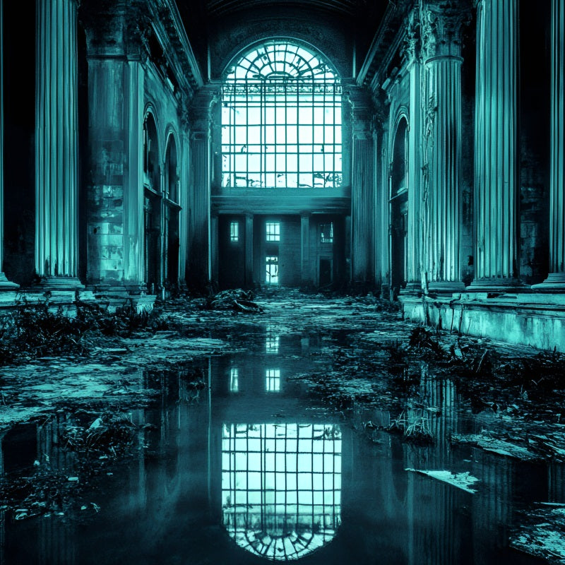 Grunge-Fotohintergrund Verlassener großer Saal mit Wasserreflexion professioneller Porträt-Fotohintergrund GQ58-86