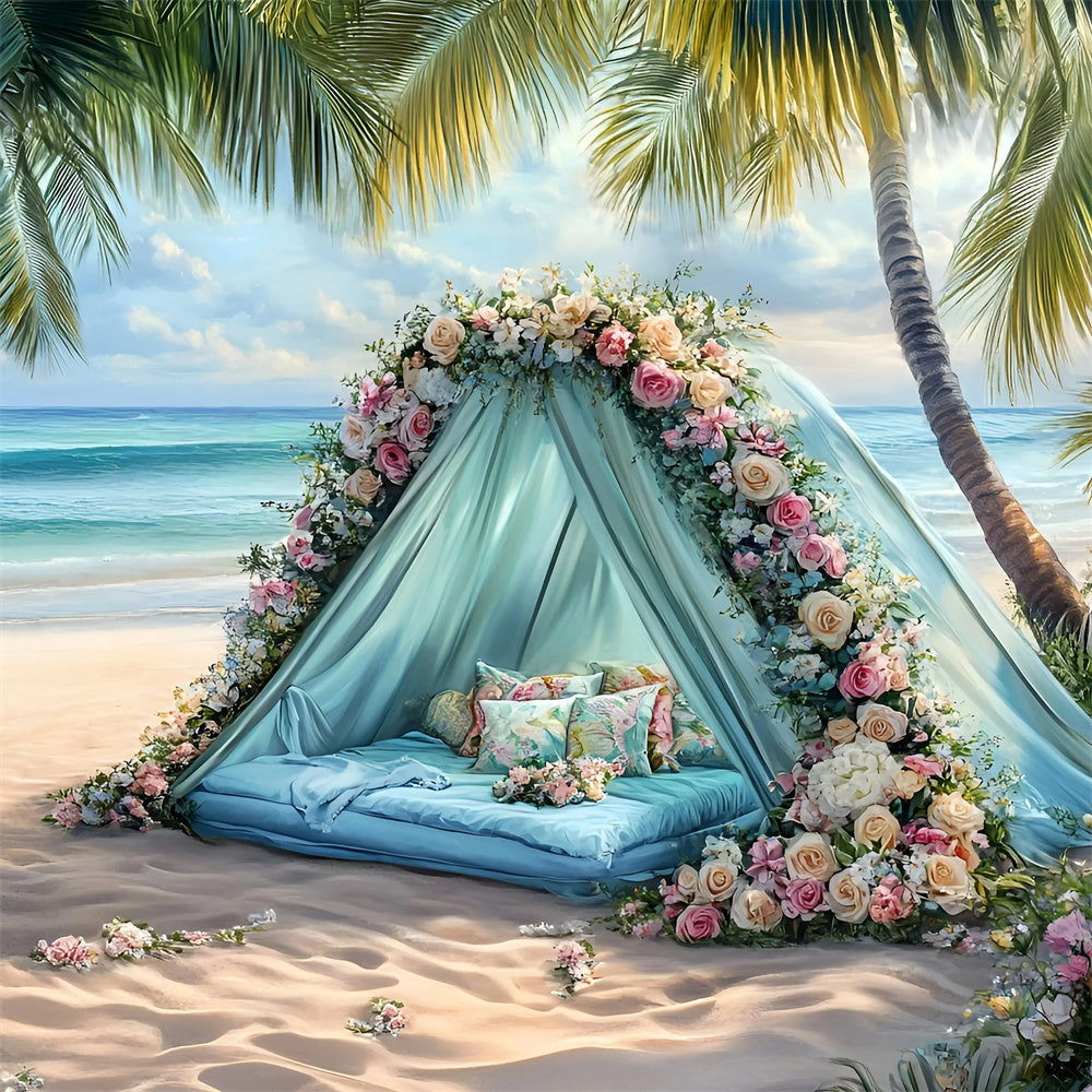 Strand-Fotokulisse Romantisches Blumenzelt Sommer-Hintergrund GQ6-1