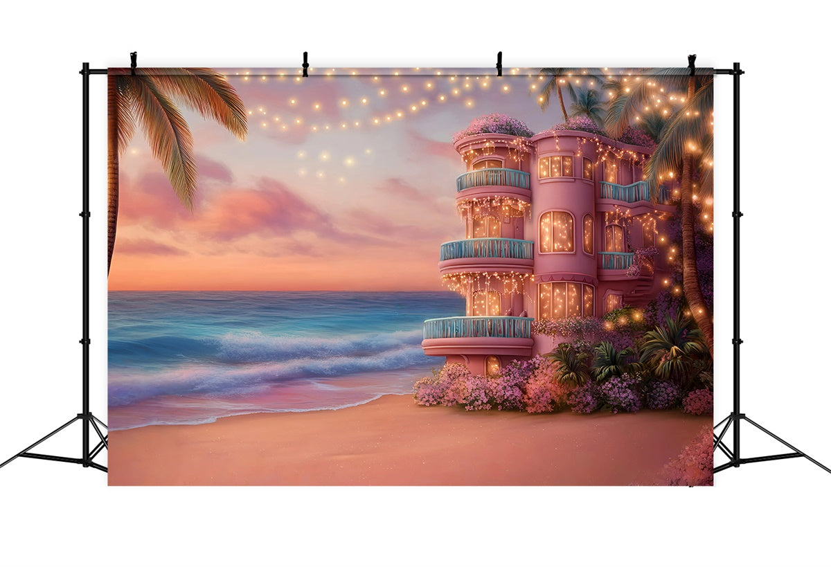 Barbie Beach Backdrop Sonnenuntergang Coastal Villa Sommer Hintergrund GQ6-10