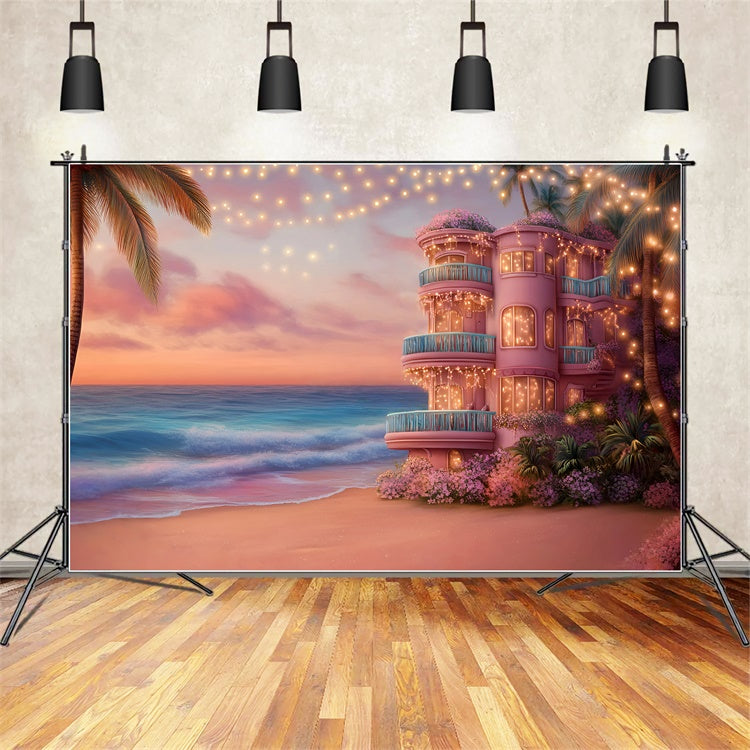 Barbie Beach Backdrop Sonnenuntergang Coastal Villa Sommer Hintergrund GQ6-10