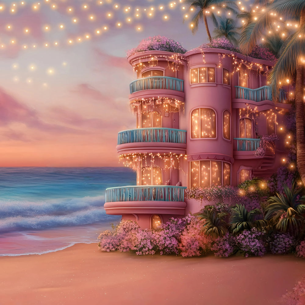 Barbie Beach Backdrop Sonnenuntergang Coastal Villa Sommer Hintergrund GQ6-10