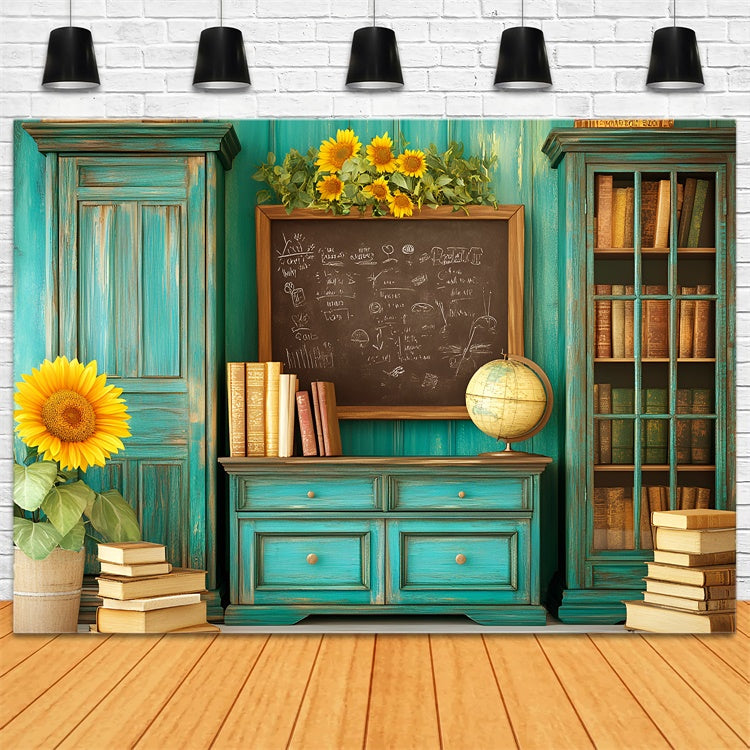 Schule Fotohintergründe Vintage Teal Klassenzimmer Backdrop GQ6-116
