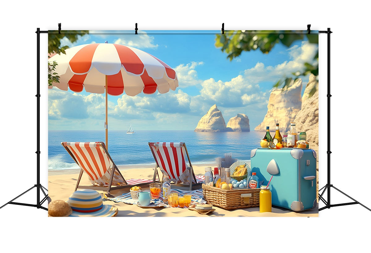 Beach Backdrops Gemütlicher Regenschirm Urlaub Sommer Fotohintergrund GQ6-15