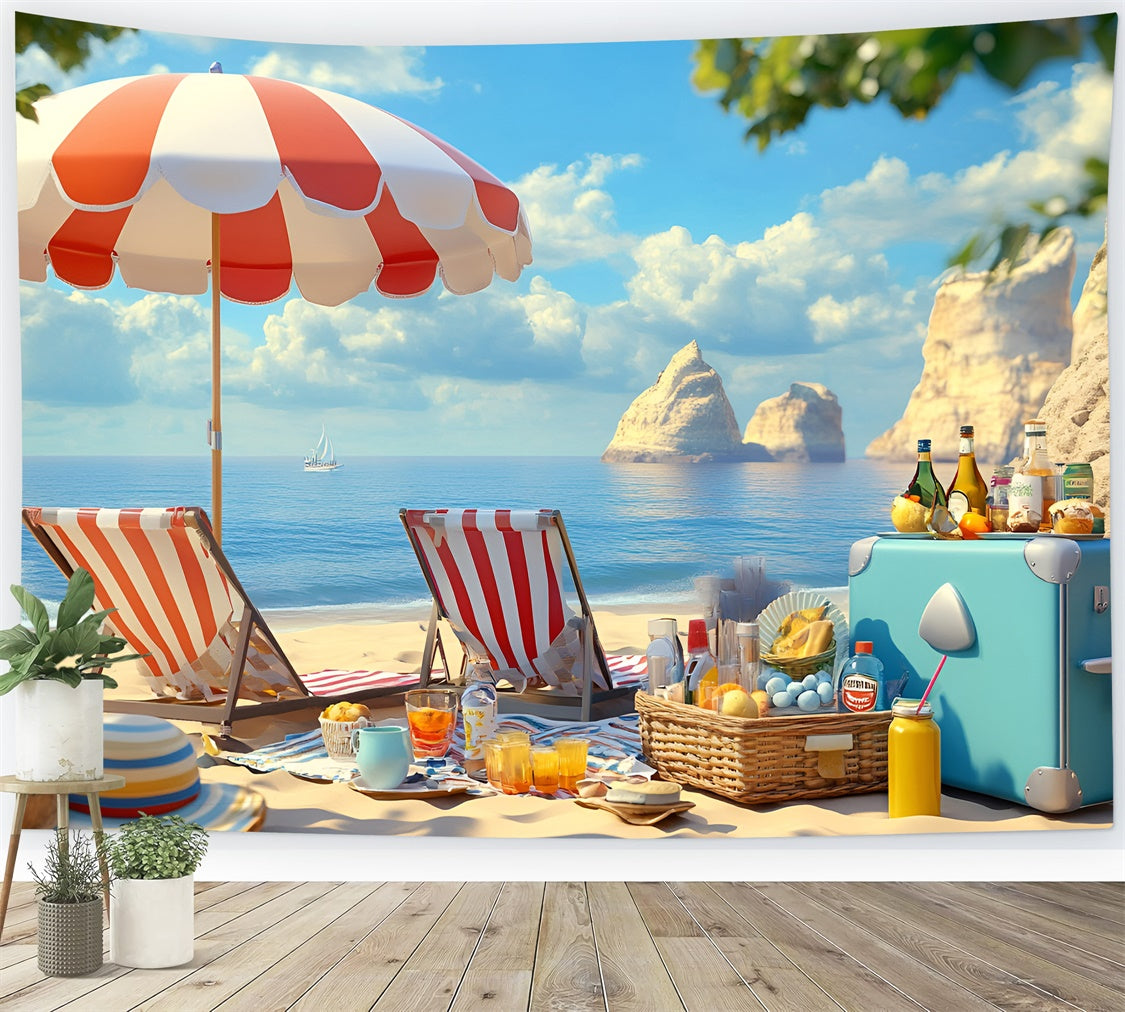 Beach Backdrops Gemütlicher Regenschirm Urlaub Sommer Fotohintergrund GQ6-15
